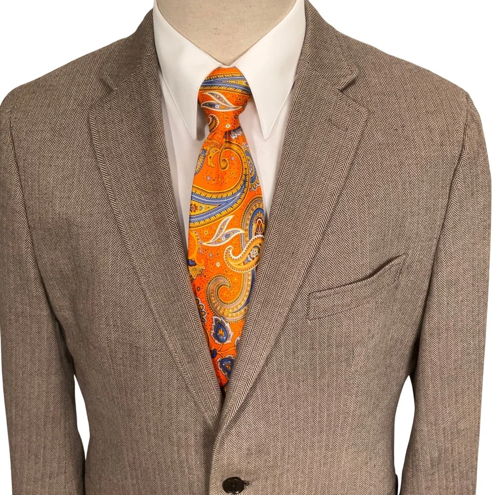 Banana Republic Blazer Mens 42R Tan Herringbone Pinstripe Tailored Jacket